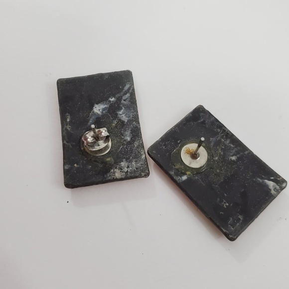 Clay Earrings‎ Faux Dichroic Tribal Red Green 1 Inc - Picture 6 of 7